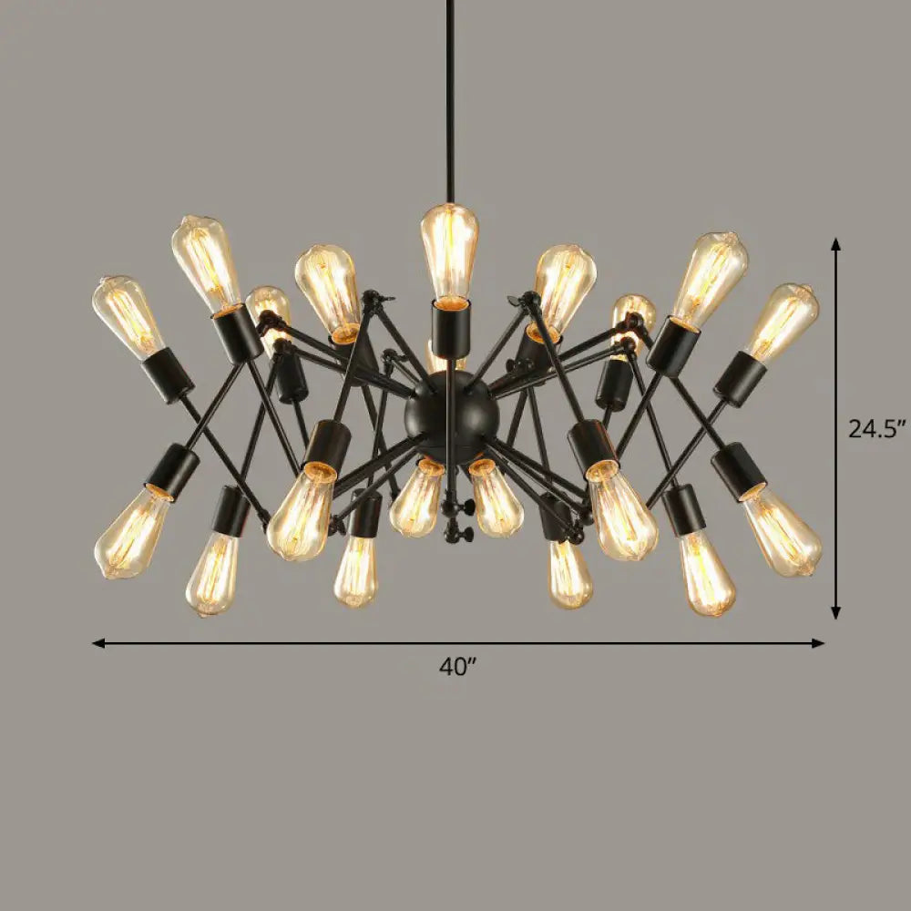 Rustic Black Spider Chandelier- 20 Lights - Metal Ceiling Lamp For Dining Room