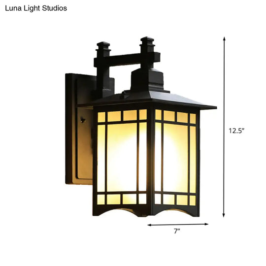 Rustic Black Tokyo Pavilion Sconce Outdoor Wall Lamp With Milk Frosted Glass