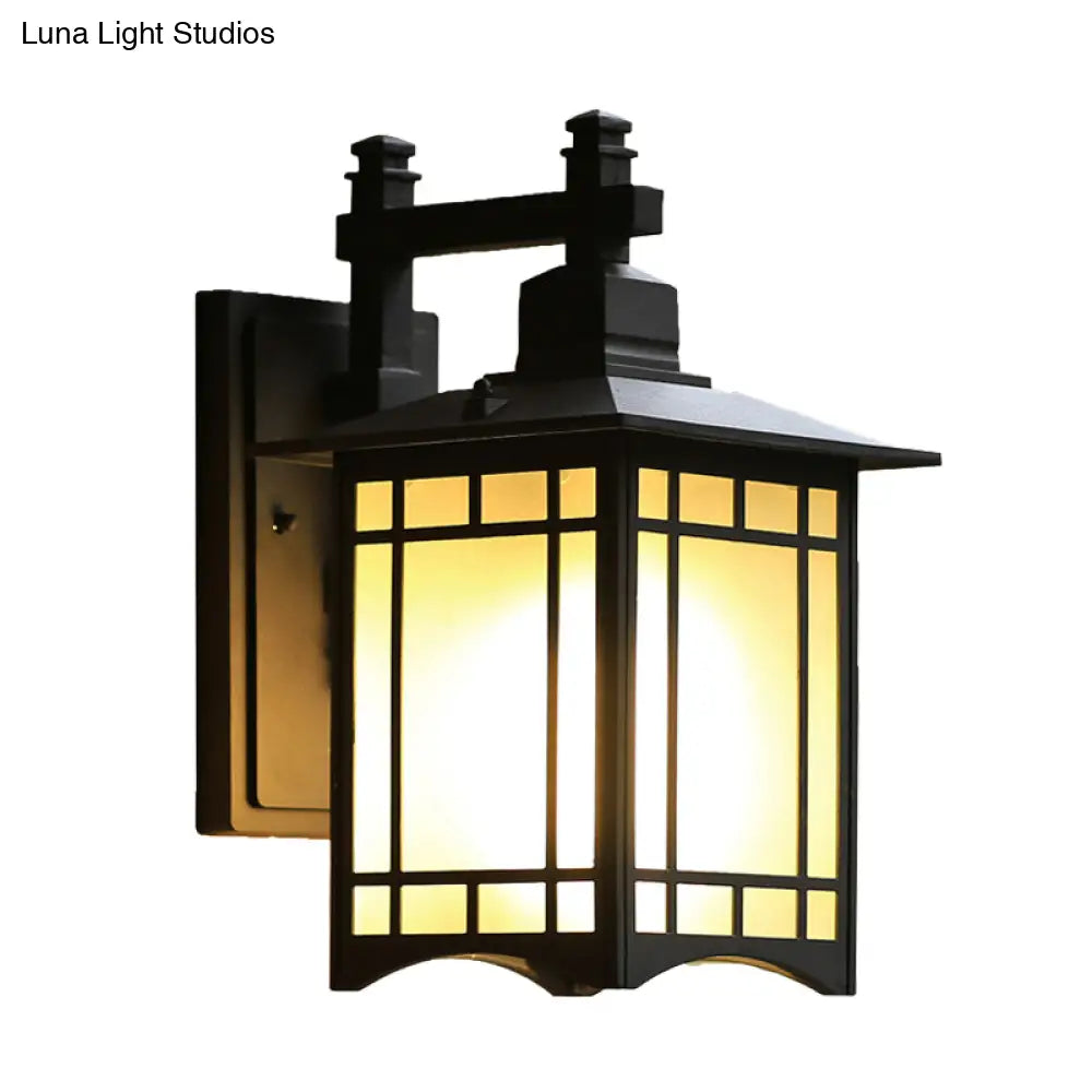 Rustic Black Tokyo Pavilion Sconce Outdoor Wall Lamp With Milk Frosted Glass