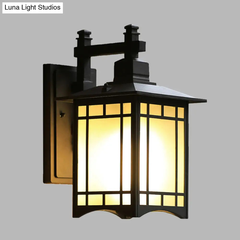 Rustic Black Tokyo Pavilion Sconce Outdoor Wall Lamp With Milk Frosted Glass