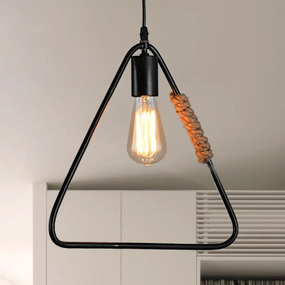 Rustic Black Triangle Hanging Ceiling Light - Industrial Farmhouse Suspension Lamp