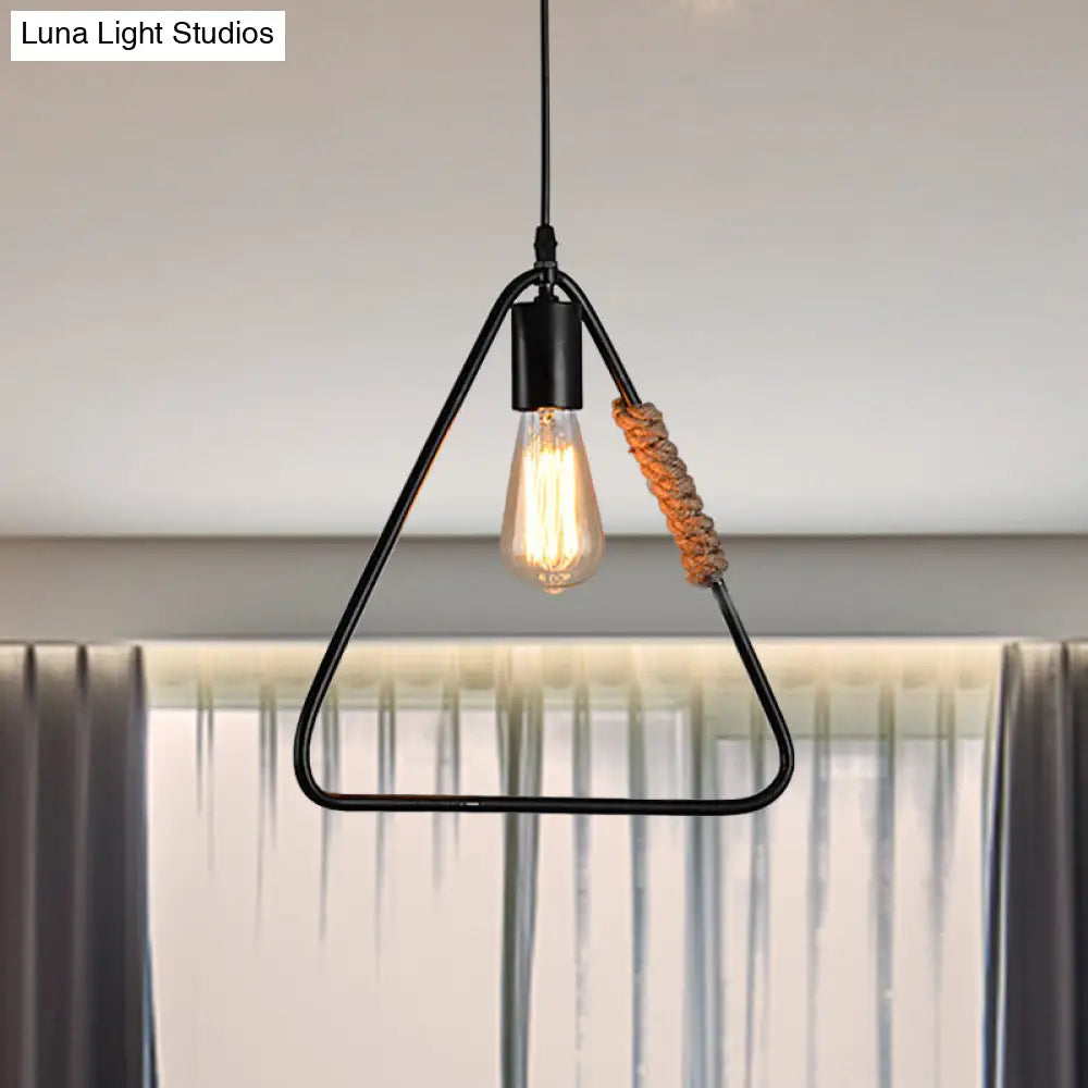 Black Industrial Rustic Metal Hanging Ceiling Light With Triangle Shaped Suspension - Farmhouse