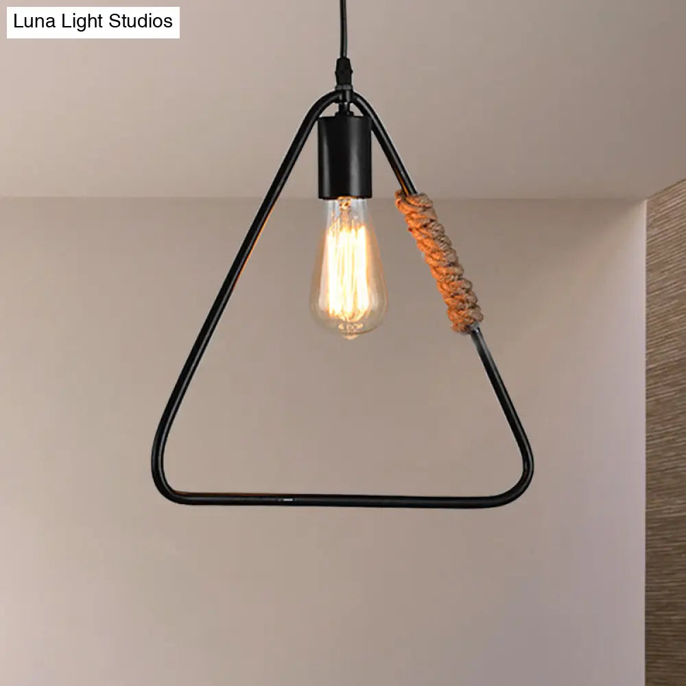 Rustic Black Triangle Hanging Ceiling Light - Industrial Farmhouse Suspension Lamp