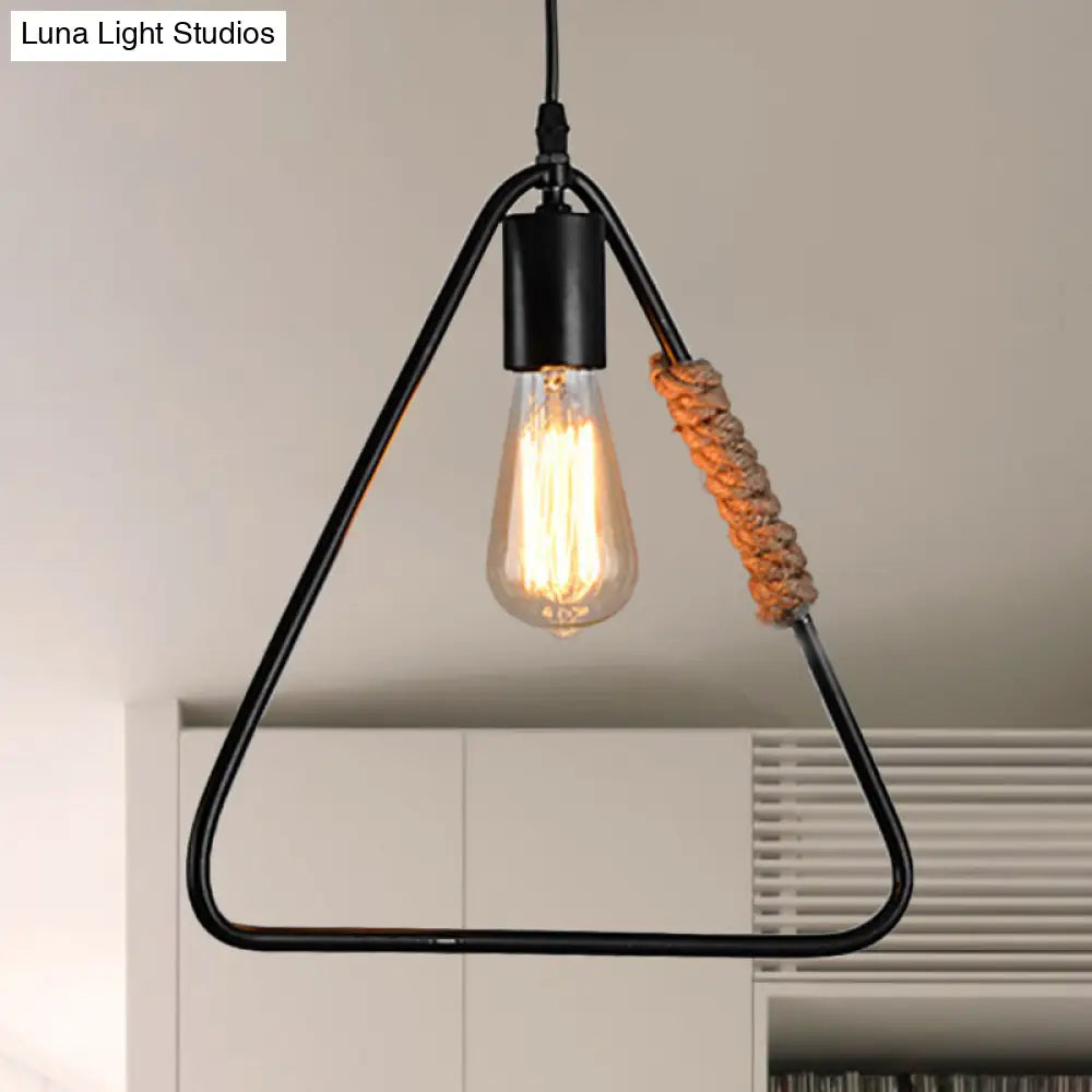 Black Industrial Rustic Metal Hanging Ceiling Light With Triangle Shaped Suspension - Farmhouse