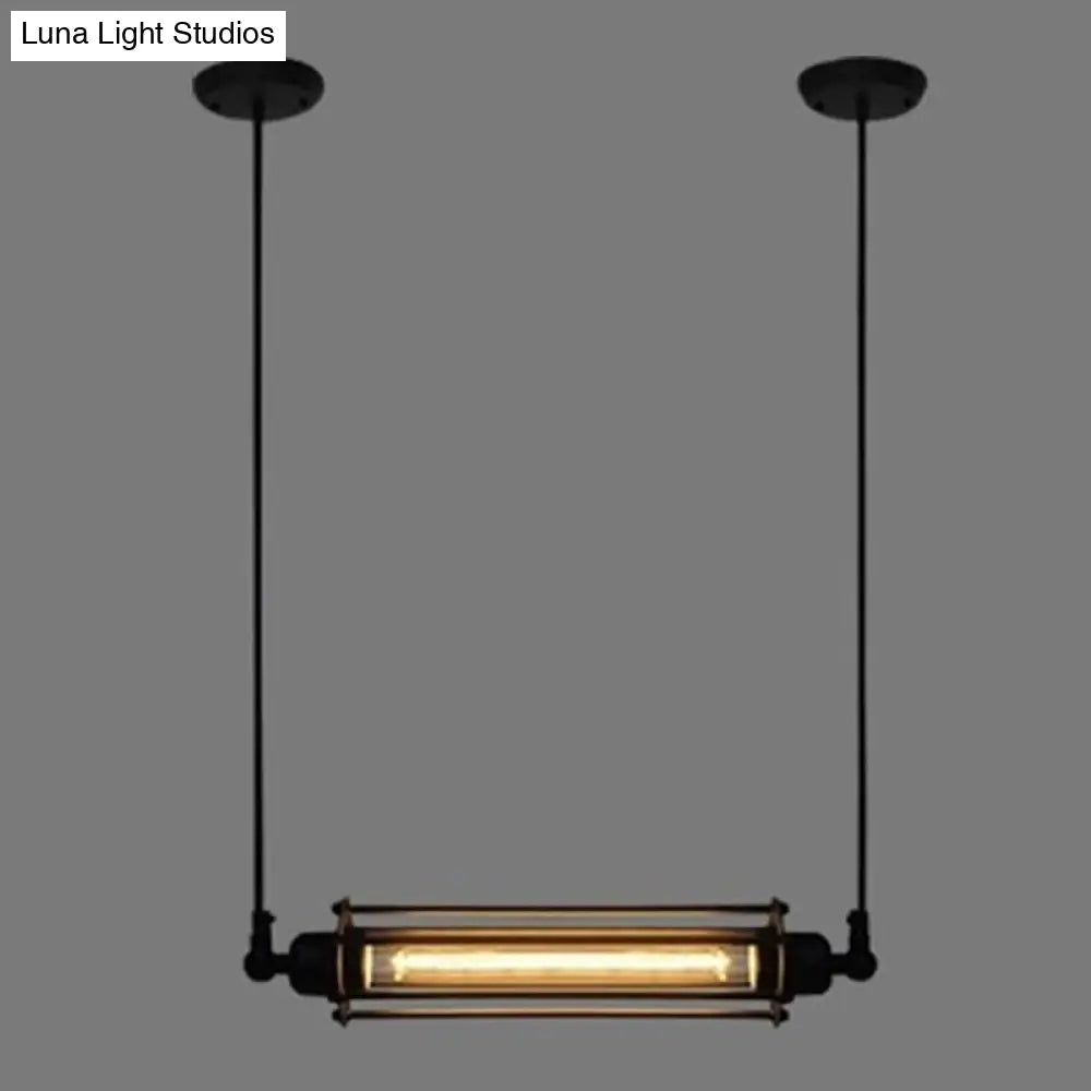 Rustic Black Tube Pendant Ceiling Light | 1-Bulb Restaurant Hanging Lamp Iron Finish Island Overhead