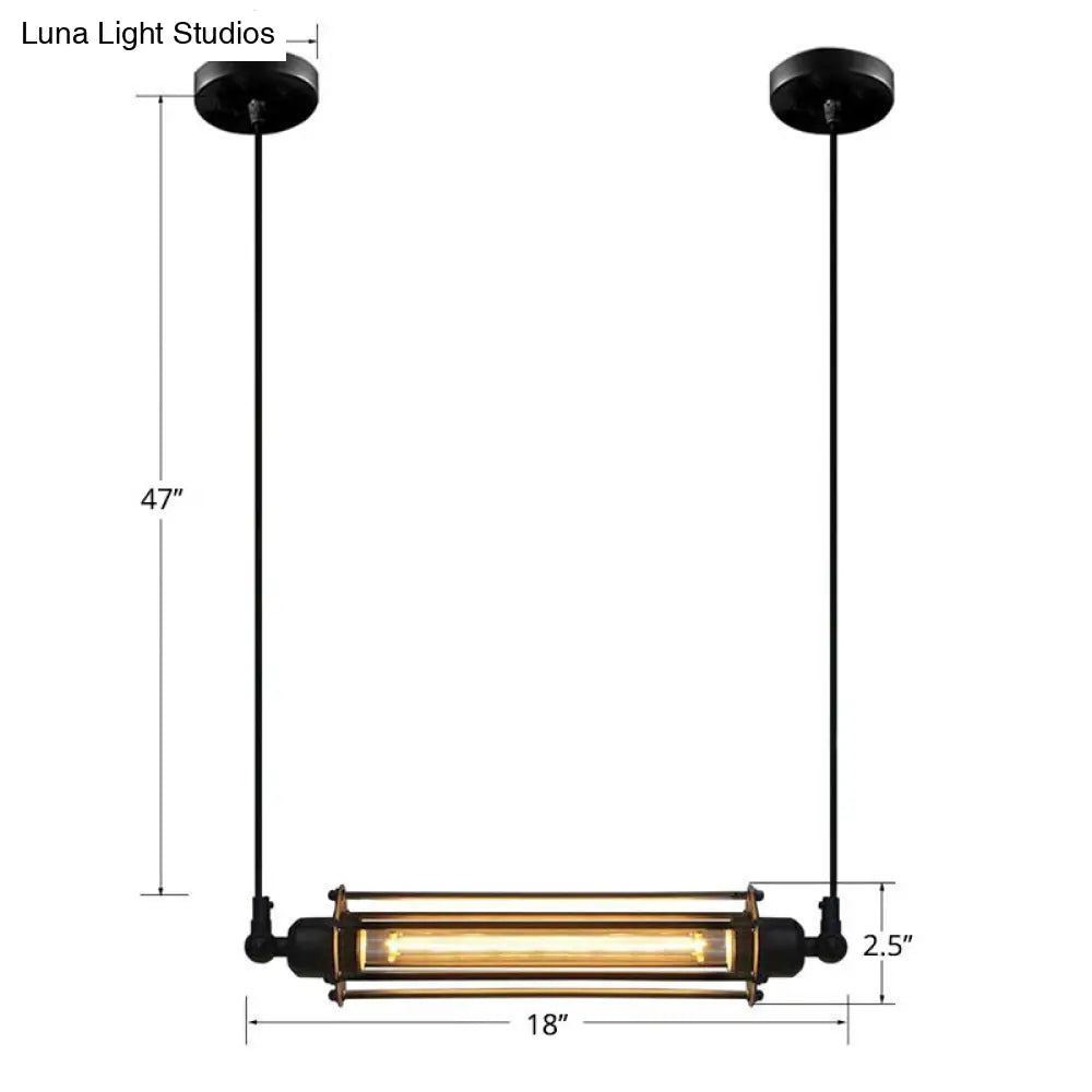 Rustic Black Tube Pendant Ceiling Light | 1-Bulb Restaurant Hanging Lamp Iron Finish Island Overhead