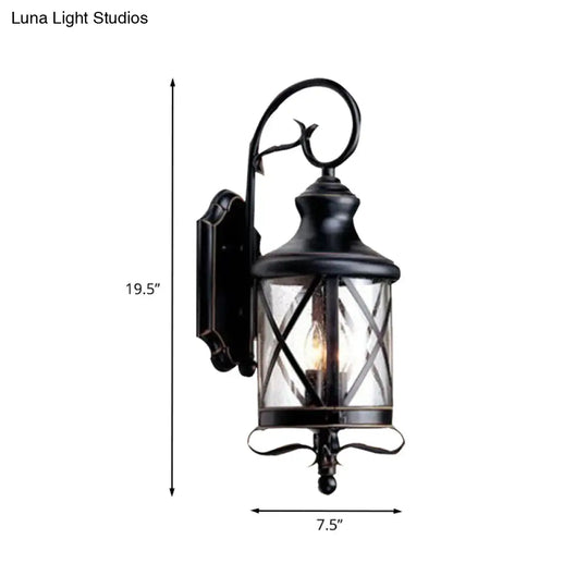 Rustic Black Wall Sconce Lamp - Clear Seeded Glass Jar Shape Ideal For Garden Lighting