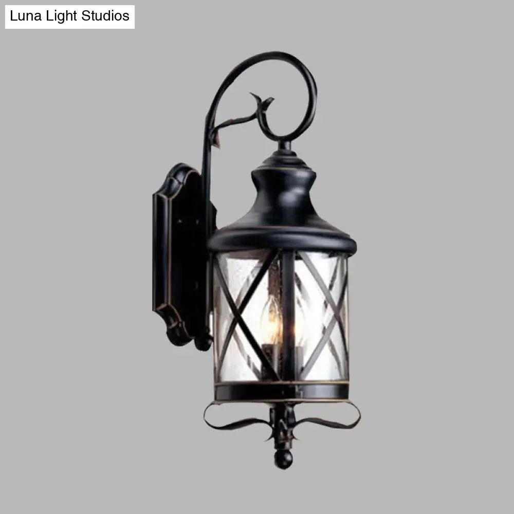 Rustic Black Wall Sconce Lamp - Clear Seeded Glass Jar Shape Ideal For Garden Lighting