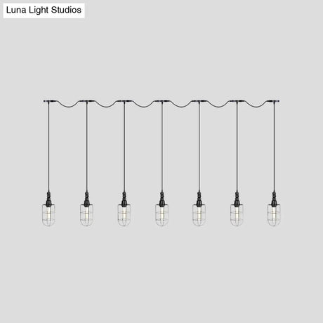 Rustic Black Wire Cage Pendant Lamp - Tandem Multi Ceiling Light Fixture With Iron Heads For