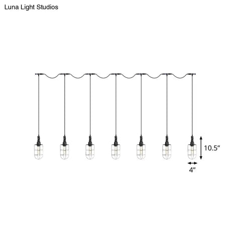 Rustic Black Wire Cage Pendant Lamp - Tandem Multi Ceiling Light Fixture With Iron Heads For