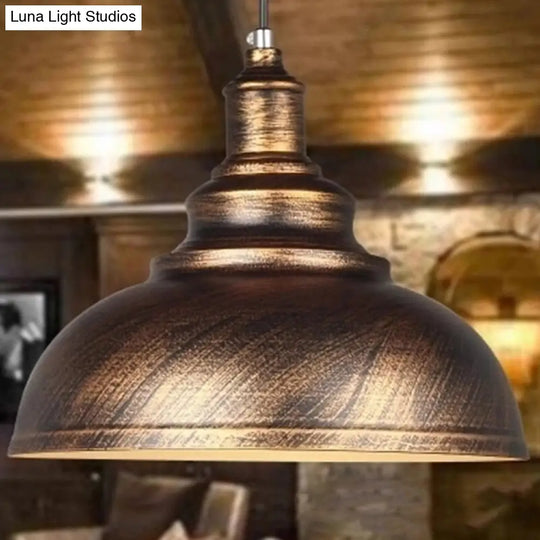 Metallic Drop Pendant Rustic Bowl Shade Ceiling Light For Dining Room Rust / Small