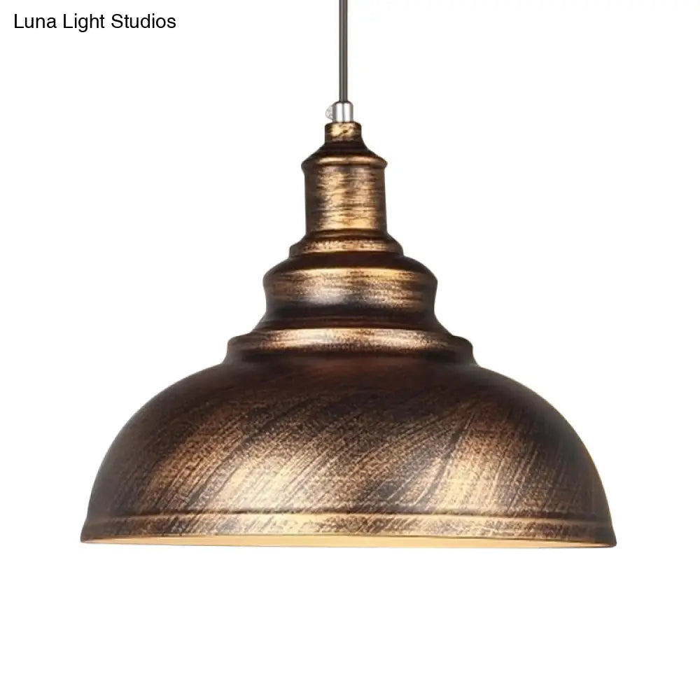 Rustic Bowl Shade Metallic Drop Pendant Ceiling Light For Dining Room