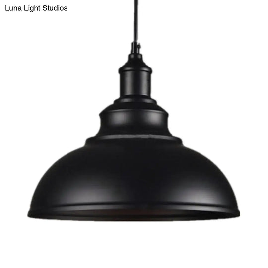 Metallic Drop Pendant Rustic Bowl Shade Ceiling Light For Dining Room Black / Small