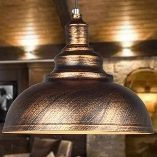 Rustic Bowl Shade Metallic Drop Pendant Ceiling Light For Dining Room Rust / Small
