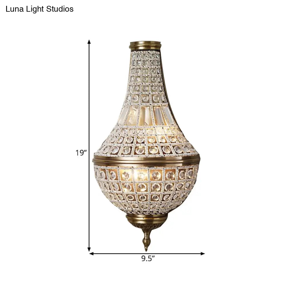 Rustic Brass Crystal Wall Sconce With Beaded Bedroom Lighting