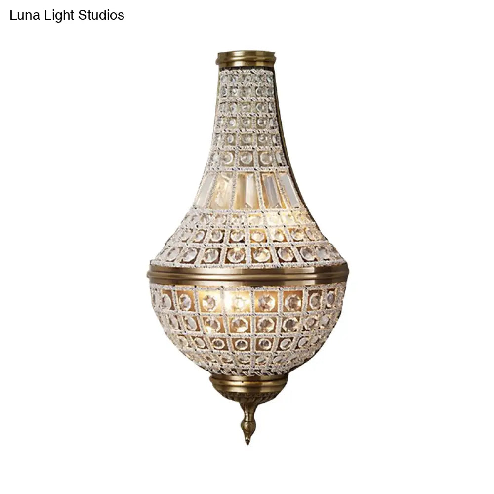 Rustic Brass Crystal Wall Sconce With Beaded Bedroom Lighting