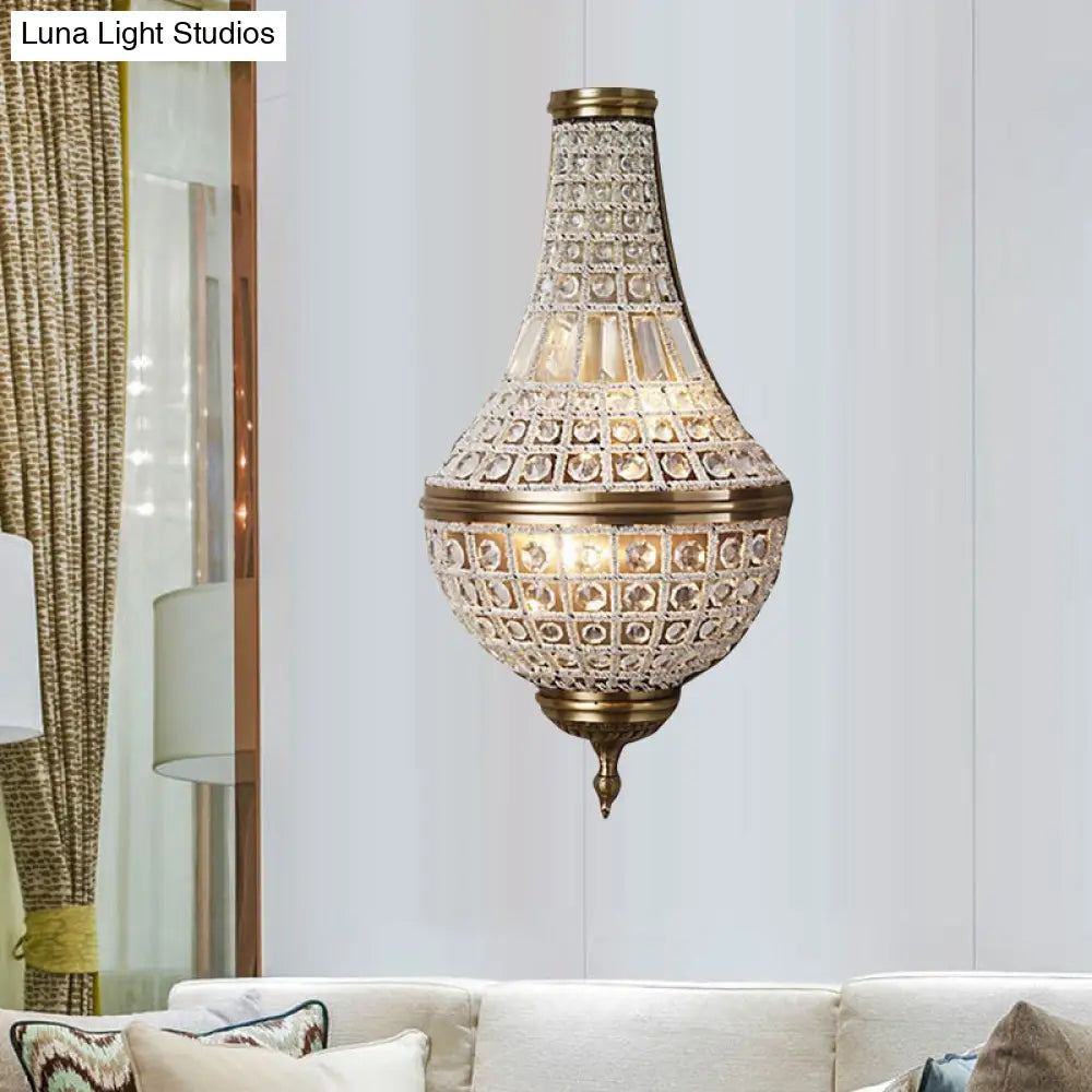 Rustic Brass Crystal Wall Sconce With Beaded Bedroom Lighting