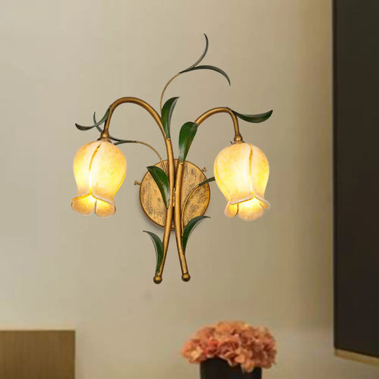 Rustic Brass Petal Wall Mount Sconce Light With White/Yellow Glass - 2/3 Lights For Living Room 2 /