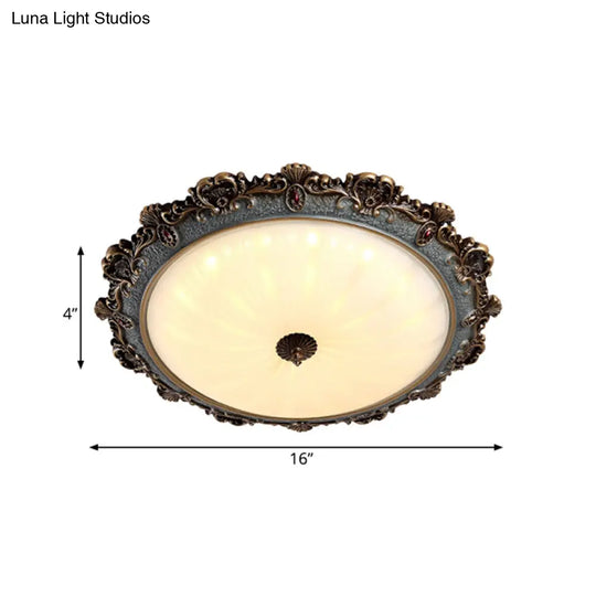 Rustic Brass Scalloped Round Flush Mount Ceiling Fixture With Milk Glass - Led 3 Sizes Countryside