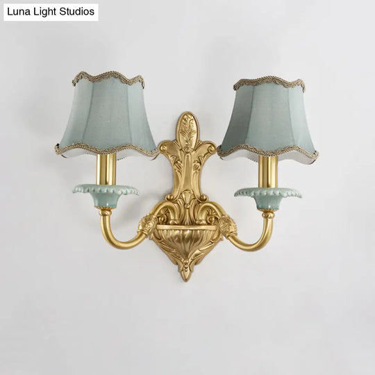 Rustic Brass Scalloped Wall Lighting - Fabric 1/2 Lights Dining Room Mount Fixture