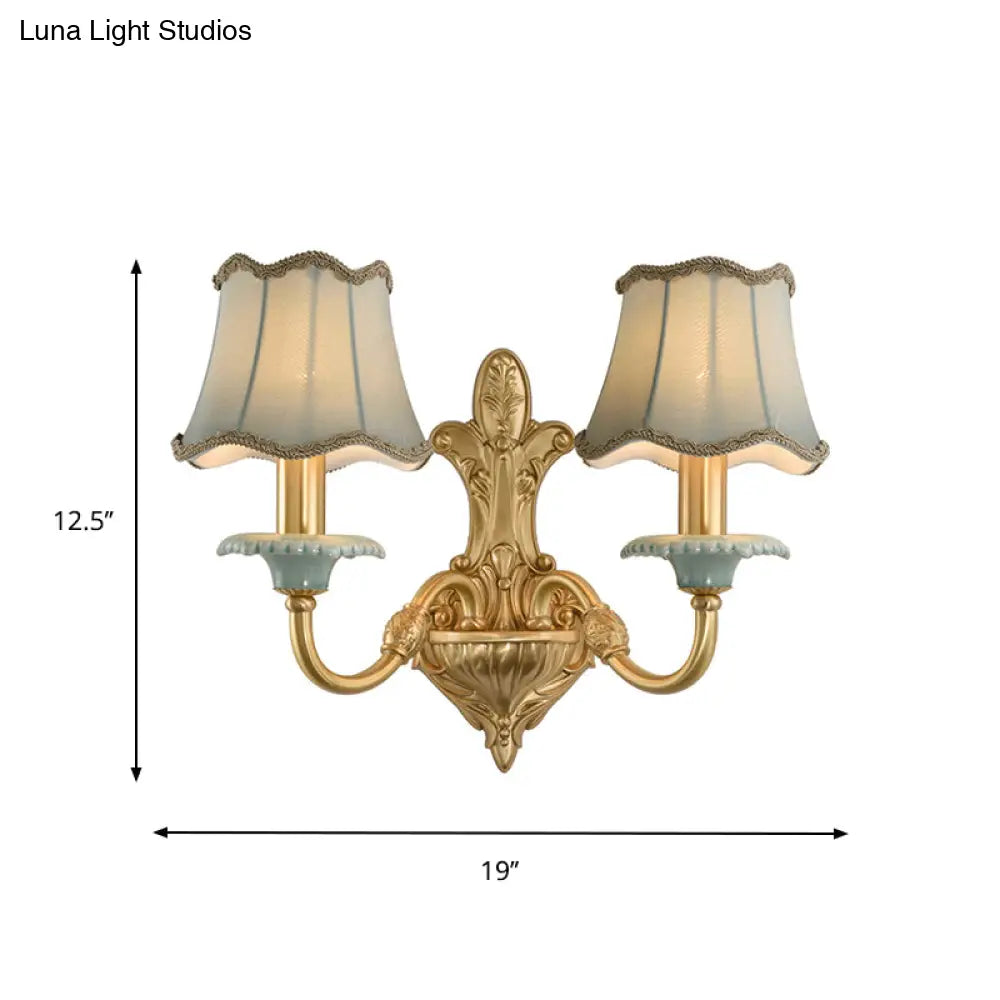 Rustic Brass Scalloped Wall Lighting - Fabric 1/2 Lights Dining Room Mount Fixture