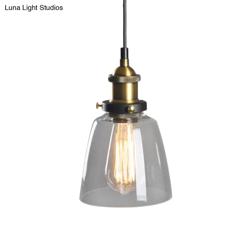 Single-Bulb Rustic Brass Bell Pendant Light With Clear/Amber/Smoke Grey Glass For Bedroom Hanging