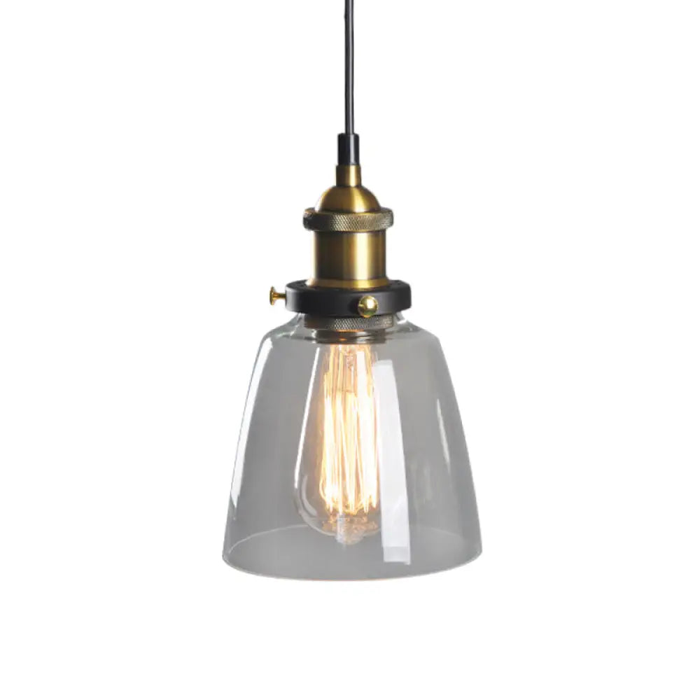 Rustic Brass Single-Bulb Bell Pendulum Light With Clear Amber And Smoke Grey Glass - Bedroom