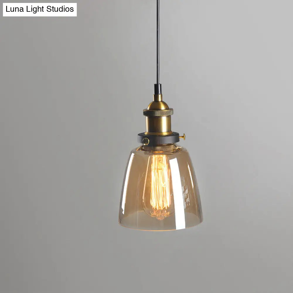 Single-Bulb Rustic Brass Bell Pendant Light With Clear/Amber/Smoke Grey Glass For Bedroom Hanging