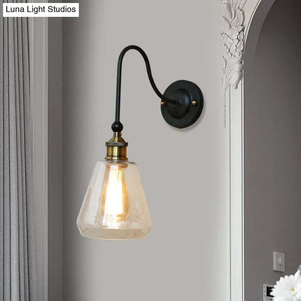 Rustic Brass Wall Mount Light Fixture With Clear Glass Bulb