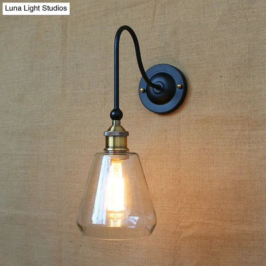 Rustic Brass Wall Mount Light Fixture With Clear Glass Bulb