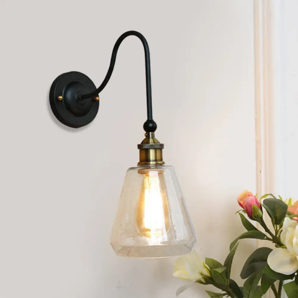 Rustic Brass Wall Mount Light Fixture With Clear Glass Bulb