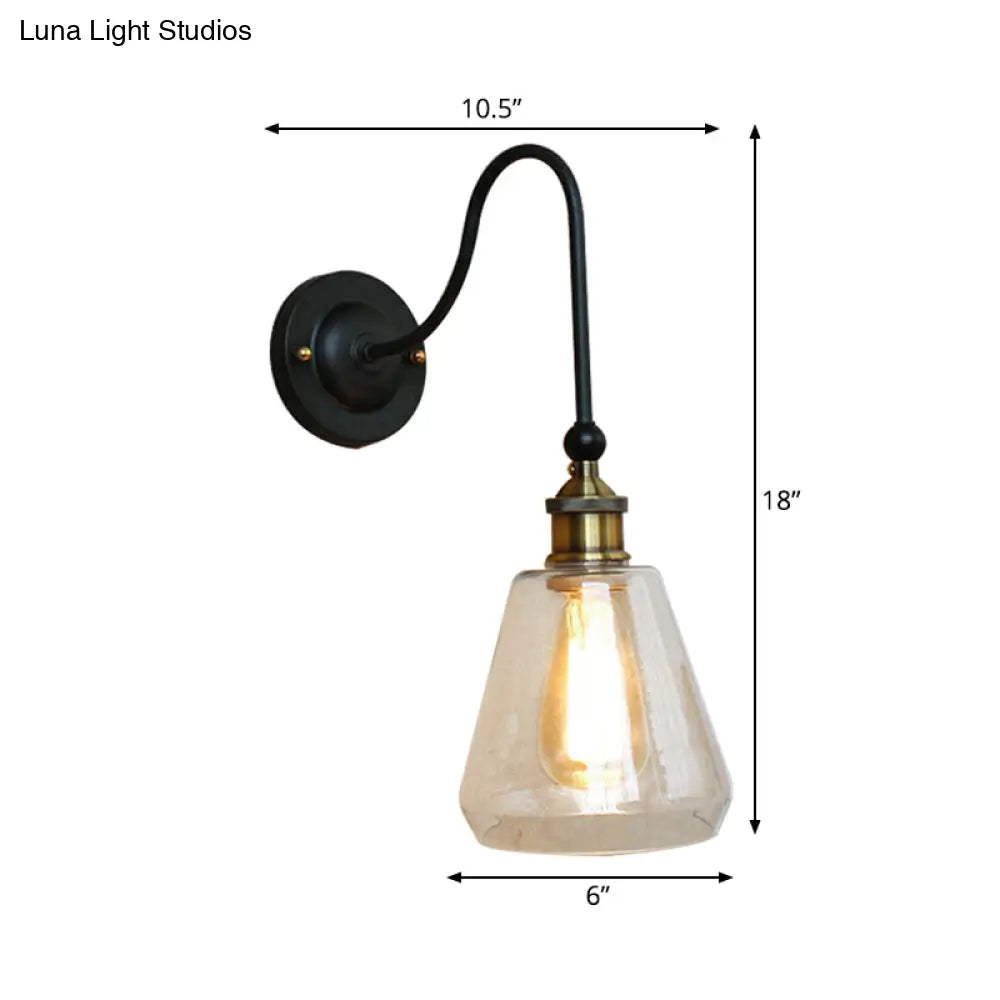 Rustic Brass Wall Mount Light Fixture With Clear Glass Bulb