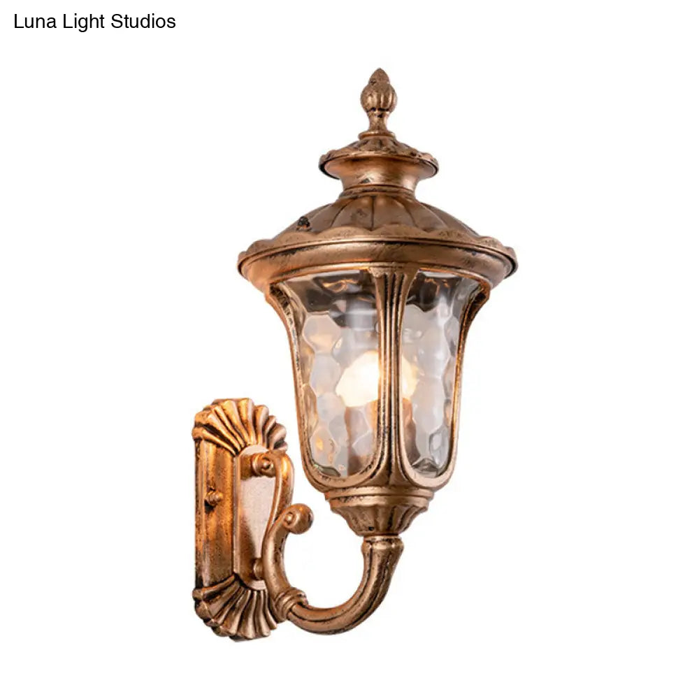 Rustic Brass Wall Mounted Sconce With Water Glass Acorn Design - 1 Bulb Light Fixture