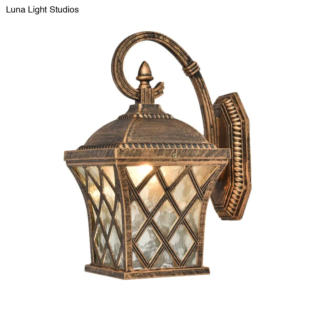 Rustic Bronze Birdcage Wall Lamp With Clear Ripple Glass - Mounted Lighting