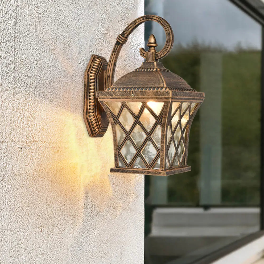 Rustic Bronze Birdcage Wall Lamp With Clear Ripple Glass - Mounted Lighting