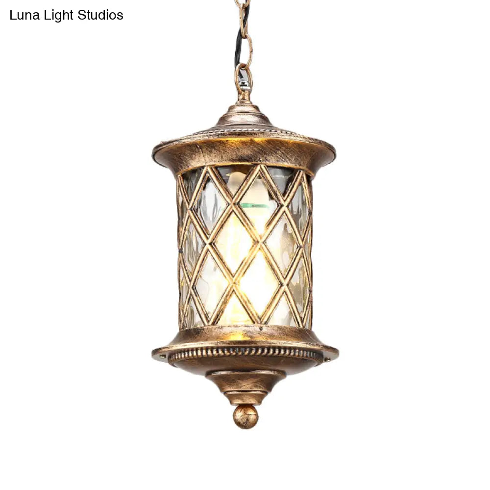 Rustic Bronze Cage Pendant Light With Clear Cylinder Glass - Hanging Kit Included