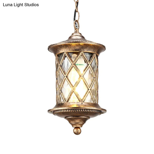 Rustic Bronze Cage Pendant Light With Clear Cylinder Glass - Hanging Kit Included