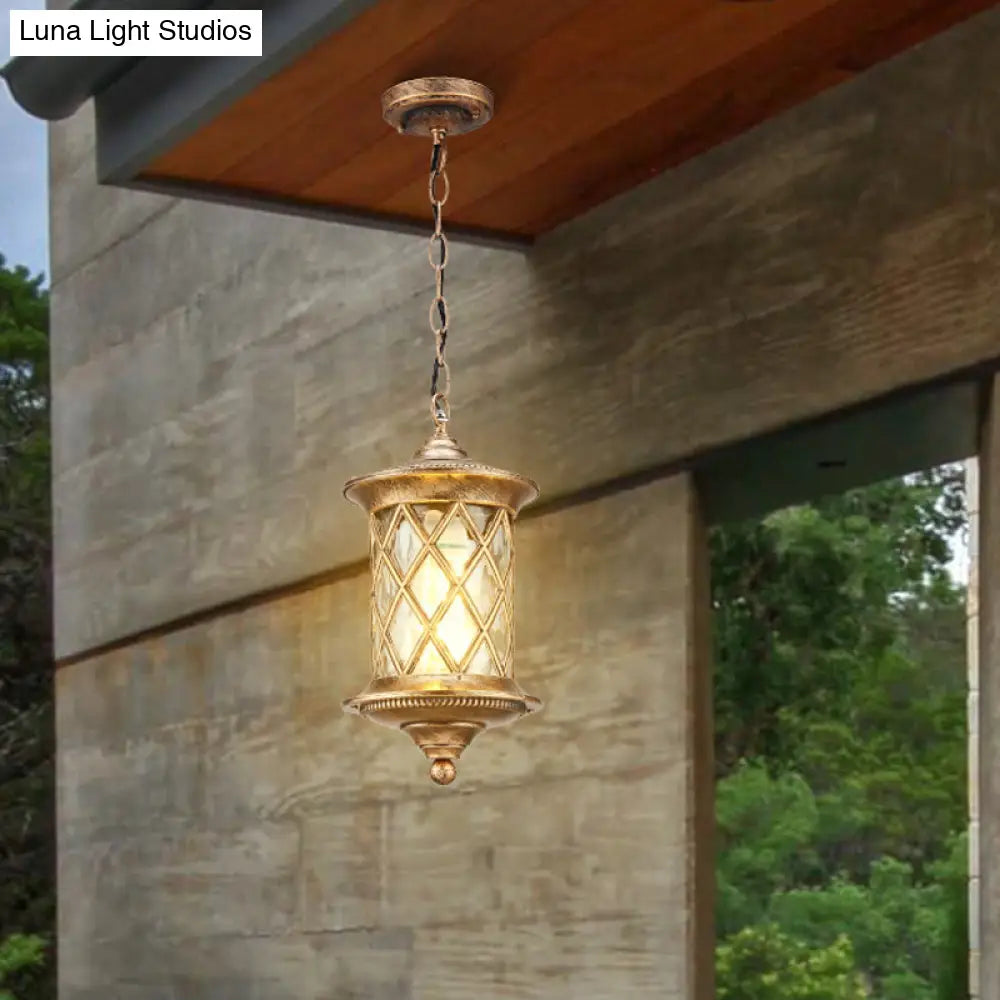 Rustic Bronze Cage Pendant Light With Clear Cylinder Glass - Hanging Kit Included