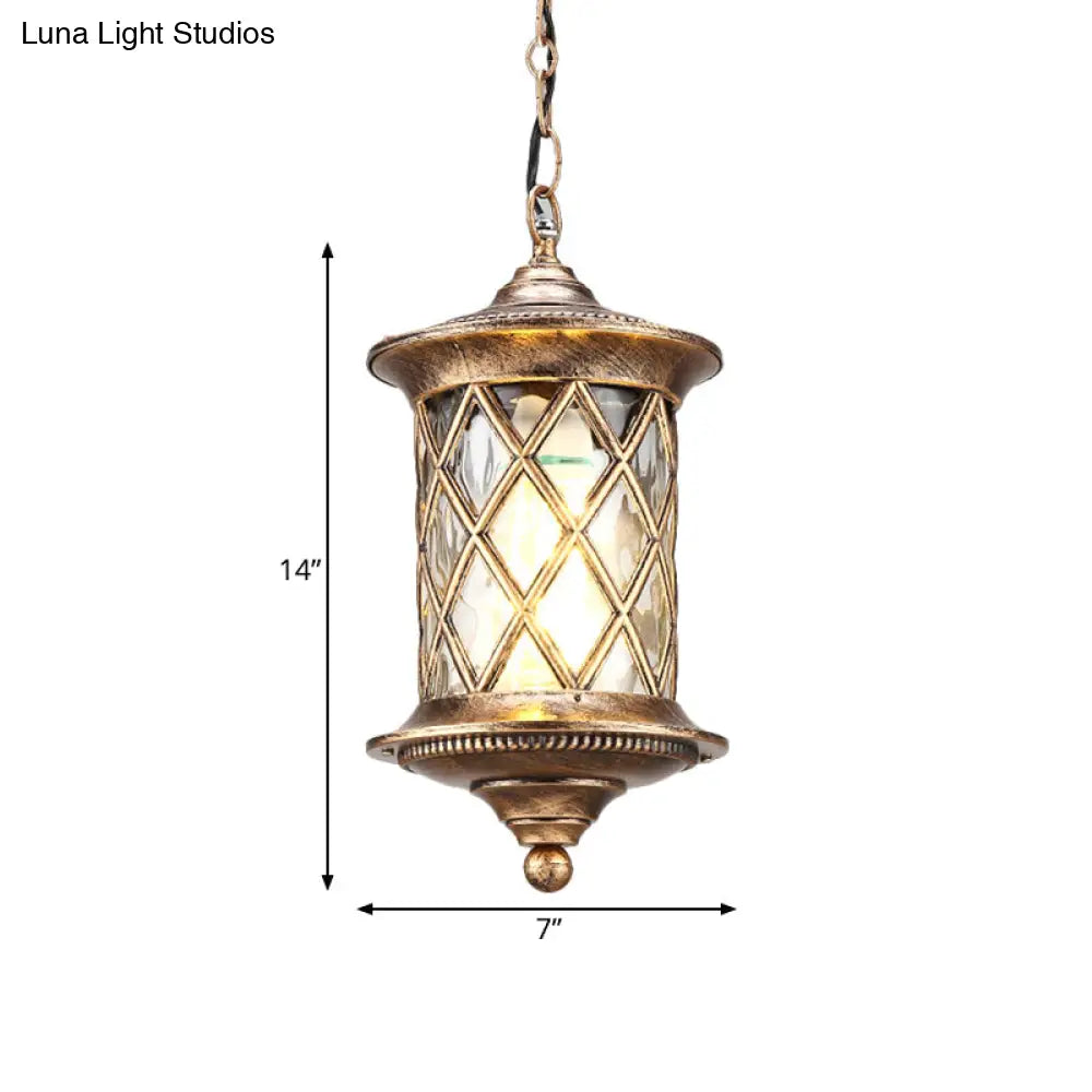 Rustic Bronze Cage Pendant Light With Clear Cylinder Glass - Hanging Kit Included