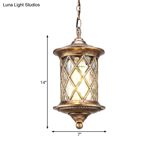 Rustic Bronze Cage Pendant Light With Clear Cylinder Glass - Hanging Kit Included