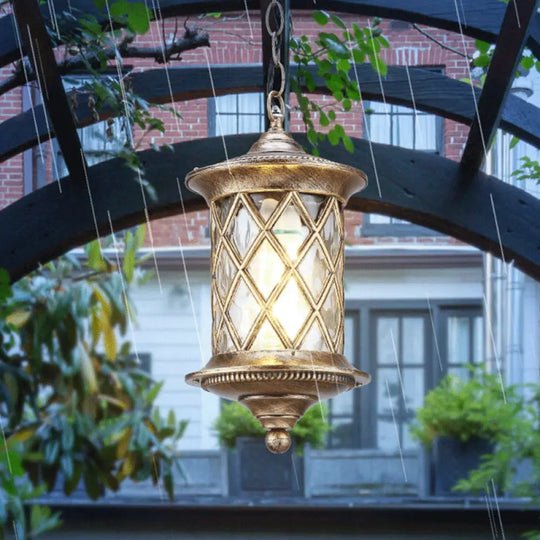 Rustic Bronze Cage Pendant Light With Clear Cylinder Glass - Hanging Kit Included