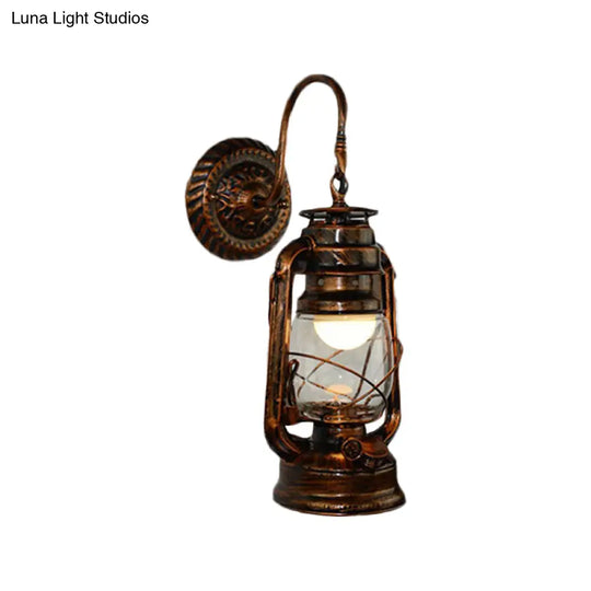 Rustic Bronze Kerosene Wall Mounted Light Fixture With Clear Glass - Perfect For Corridor Lighting