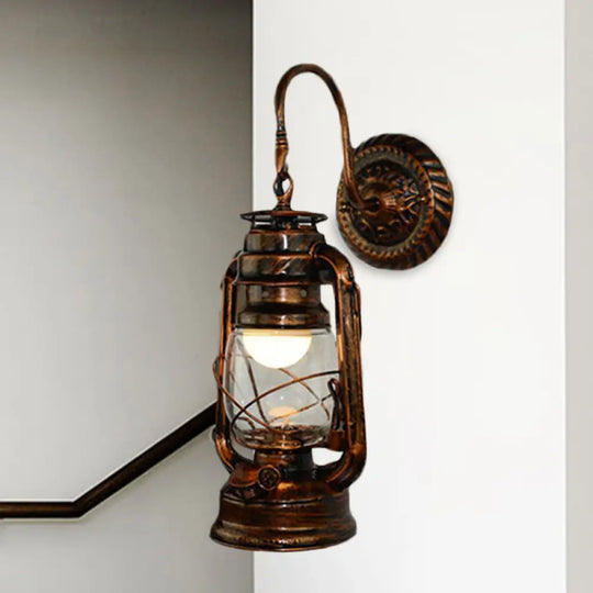 Rustic Bronze Kerosene Wall Mounted Light Fixture With Clear Glass - Perfect For Corridor Lighting