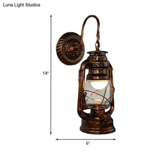 Rustic Bronze Kerosene Wall Mounted Light Fixture With Clear Glass - Perfect For Corridor Lighting