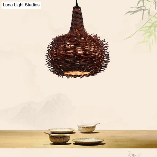 Rustic Bamboo Hanging Pendant Light For Living Room Or Tea House Brown