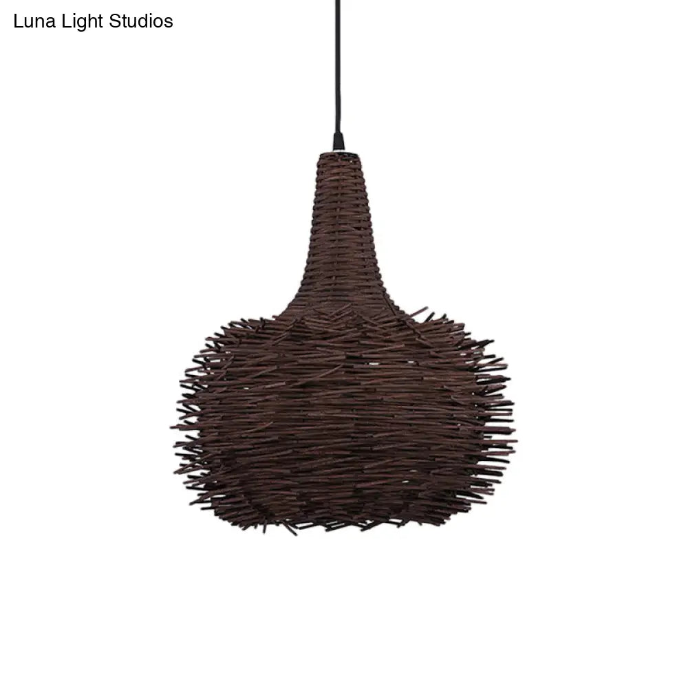 Rustic Brown Bird Nest Pendant Light With Bamboo Suspension For Living Room And Tea House