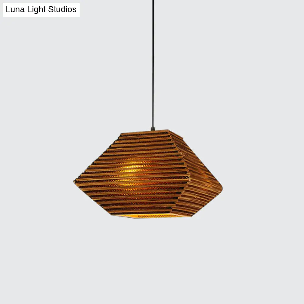 Rustic Brown Bistro Pendant Lighting With Geometric/Cylinder/Bellied Corrugated Paper Shade