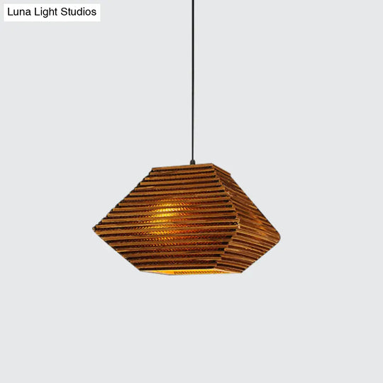 Rustic Brown Bistro Pendant Lighting With Geometric/Cylinder/Bellied Corrugated Paper Shade