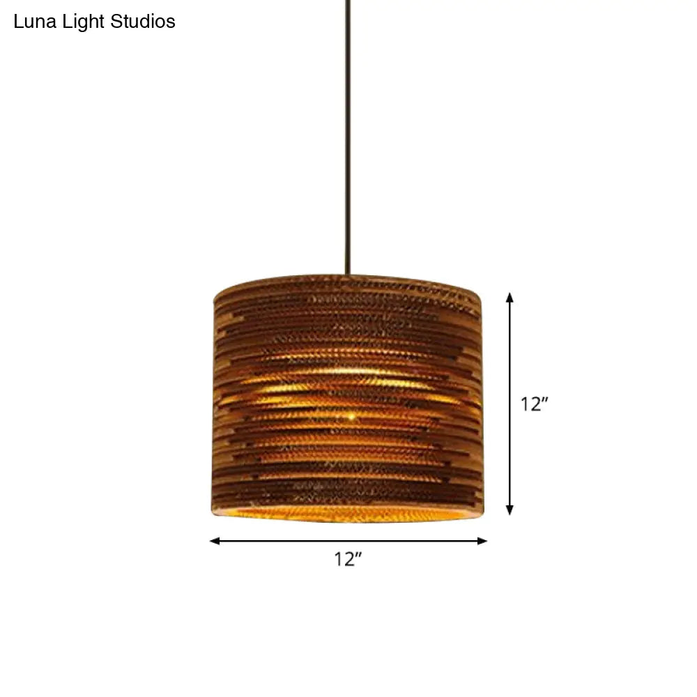 Rustic Brown Bistro Pendant Lighting With Geometric/Cylinder/Bellied Corrugated Paper Shade