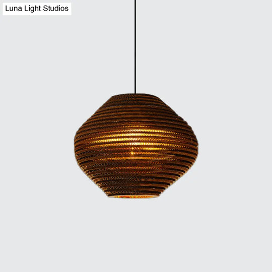 Rustic Brown Bistro Pendant Lighting With Geometric/Cylinder/Bellied Corrugated Paper Shade